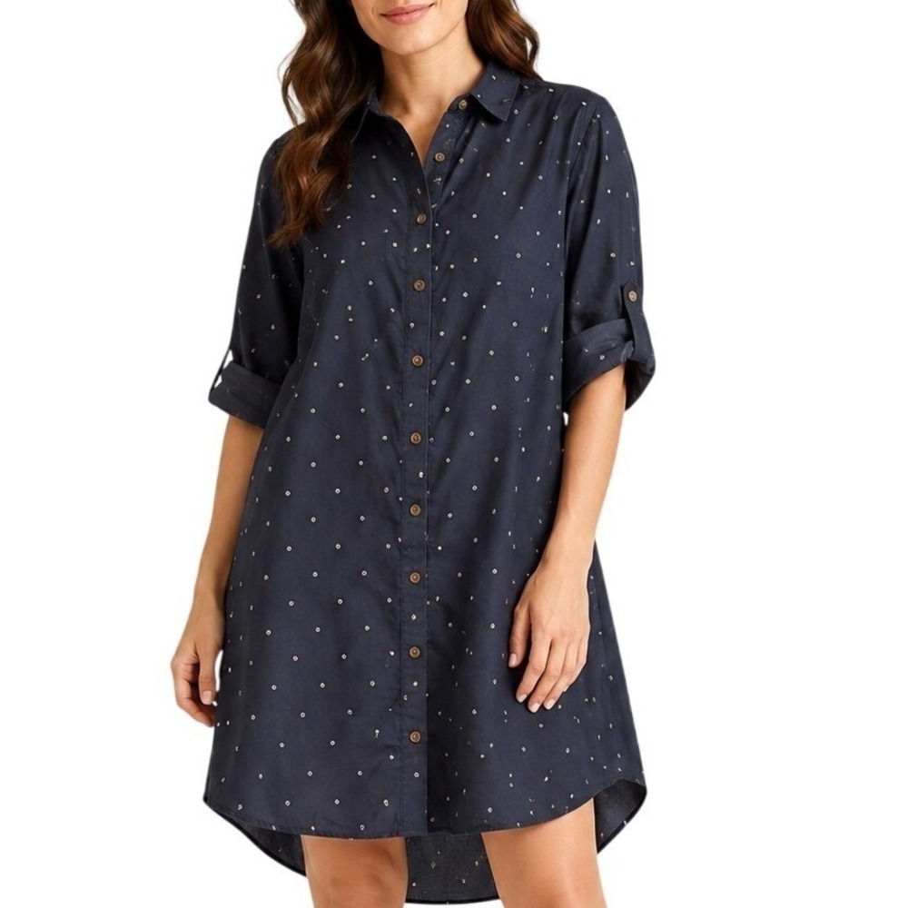 Maeve Anthropologie Womens M Monika Tunic Blouse Navy Dot Modal Button Front - Picture 3 of 8